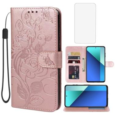 Imagem de Vavies Capa para Redmi Note 13 4G, capa carteira 23129RAA4G com protetor de tela de vidro temperado, flor de couro flip suporte para cartão de crédito capa de telefone para Xiaomi Redmi Note 13 4G