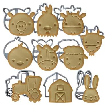 Imagem de Moose Goods Cortadores de biscoito de animais de fazenda – Conjunto de 10 cortadores de biscoito para festas de aniversário infantis ou festas temáticas – Inclui cortador de biscoito de frango, porco,