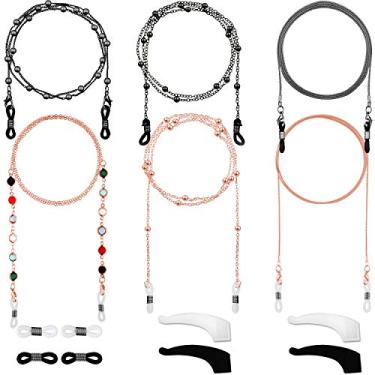 Imagem de Frienda 6 correntes de óculos de sol femininas com contas para óculos de sol, suporte para máscara, cordão, retentor de óculos ao redor do pescoço, Dourado, rosa vermelho, 26 inches
