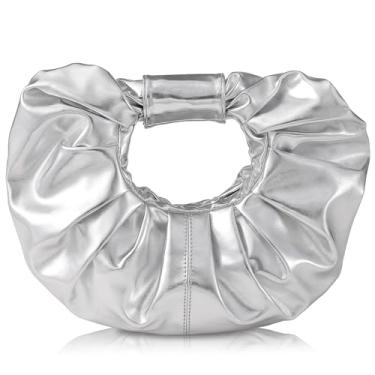Imagem de JENSVOIR Bolsa clutch feminina – Bolsa de mão plissada de couro PU para noite, formatura, casamento, 3 - Prata, One Size