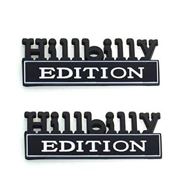 Imagem de Conjunto de 2 peças HILLBILLY EDITION EMBLEMA 3D Placa de identificação carro caminhão SUV compatível com 150-350 Chevy Silverado 1500 2500 Chevrolet C10 C15 (preto e branco)