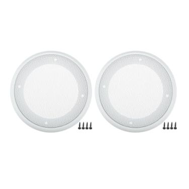 Imagem de ACROPIX Capa universal de grade de alto-falante de carro de 10 cm redonda de malha para alto-falante de áudio de 10 cm capa protetora de subwoofer com parafusos de montagem ferro ABS branco - Pacote