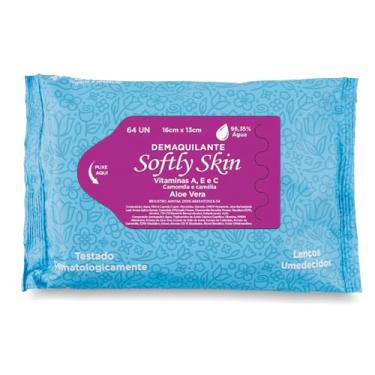 Imagem de Lenço Umedecido Demaquilante Softly Skin - Com Vitaminas - Pacote com 64 Unidades - Suave, Eficaz e Ideal para Remoção de Maquiagem e Cuidados com a Pele