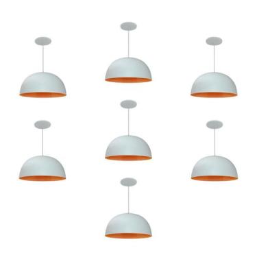 Imagem de Kit 7 Luminária Pendente Meia Lua 24cm Com Interior Laranja Fiação 110