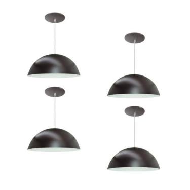 Imagem de Kit 4 Luminária Pendente Meia Lua 50cm Interior Branco Brilho Com Fiaç