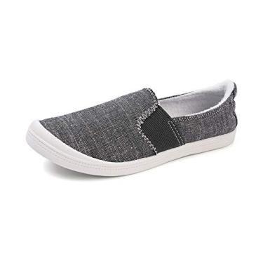 Imagem de FUNKYMONKEY Tênis feminino de lona, sem cadarço, casual, sem salto, confortável, Cinza/branco, 5