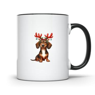 Imagem de CREWSCREATIONS Dachshund Christmas Spirit Dogs Caneca de café de cerâmica festiva com design de presente para amantes de animais CCBM1901