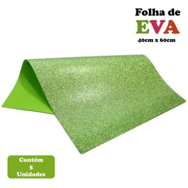 Imagem de Pacote Eva Emborrachado 5 Unidades C/ Glitter 40x60cm - LeoArts, Verde
