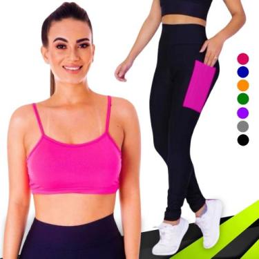Imagem de Conjunto Top fitness ALÇA FINA bojo Feminino + CALÇA leg LEGGING BOLSO