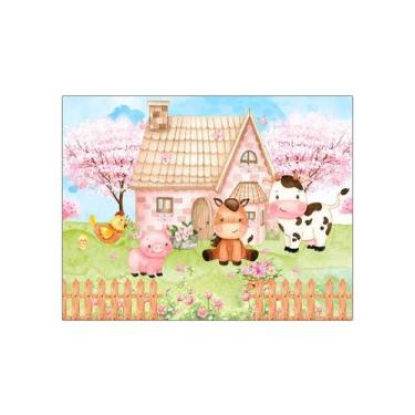 Imagem de Painel de Festa Horizontal 1,55 X 1,20 - Fazendinha Rosa Cute Aquarela