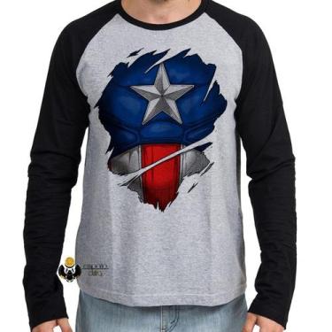 Imagem de Camiseta Manga Longa blusa Capitão América  disfarce - Empório Dutra, 