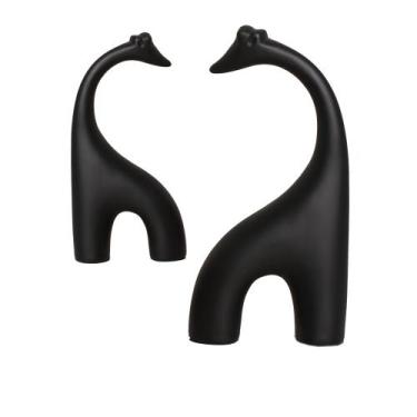 Imagem de Estatueta Dupla de Girafas em Cerâmica Decorativo Home Preto Fosco - S