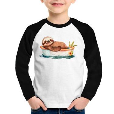Imagem de Camiseta Raglan Infantil Ursinho Panda Relaxando Na Piscina Manga Long