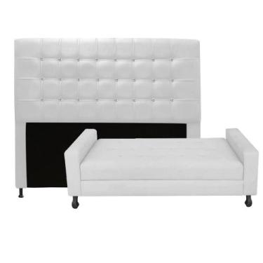 Imagem de Kit Félix com Cabeceira Dama com Strass 1,40 cm Casal Baú Quarto Sala 