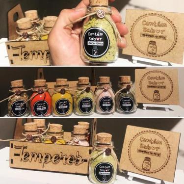 Imagem de Porta Temperos Kit C/6 Potes de Vidro 50ml Tampa de Rolha de Cortiça +
