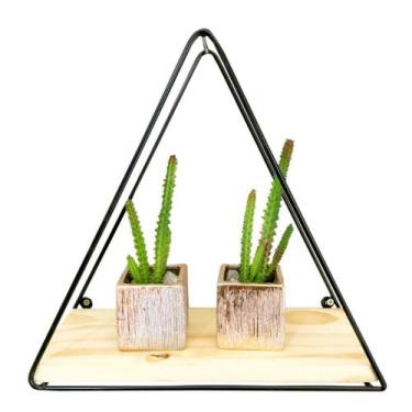 Imagem de Nicho Mini de Parede de Ferro e Madeira Triângulo Natural e Preto - Ar