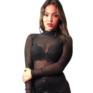 Imagem de Body Blusa Segunda Pele De Tule Transparente Lurex Brilhoso - Seth Sho