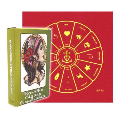 Imagem de Kit Baralho Cigano Esmeralda e Toalha Tarô Vermelha Brilho - Casa Neil