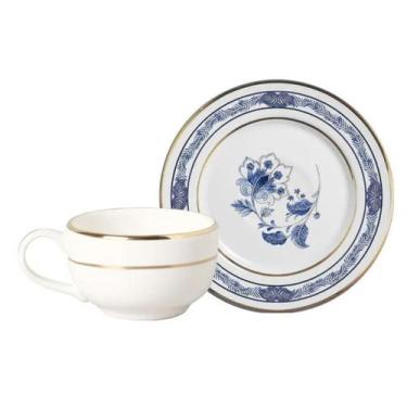 Imagem de Xicara de Café Com Pires 85ml Cerâmica Xangai Azul Alleanza Luxo Borda