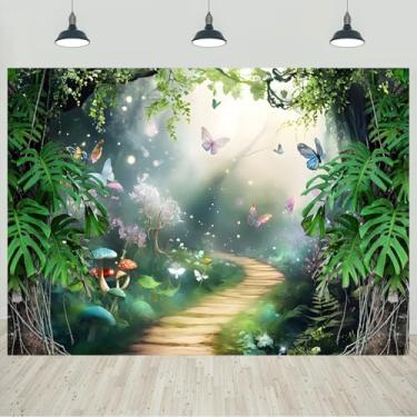 Imagem de 3 x 2,4 m Primavera Encantada Floresta Conto de Fadas País das Maravilhas Colorido Borboleta Folhas Verdes Fotografia Fundo Infantil Menina Aniversário Decorações Retratos Banner Foto Studio Adereços