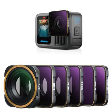 Imagem de LENSKINS Conjunto de filtros ND compatível com GoPro Hero 13 12 11 10 9 preto, pacote com 6 (CPL/ND8/ND16/ND32/ND64/ND1000) Kit de filtro de lente polarizadora de densidade neutra