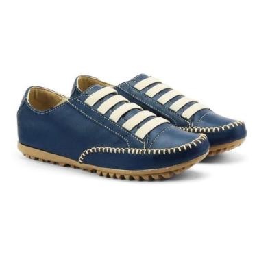 Imagem de Sapatênis Tênis Feminino Casual Sapatilha Couro - D' Roma, Azul, 40