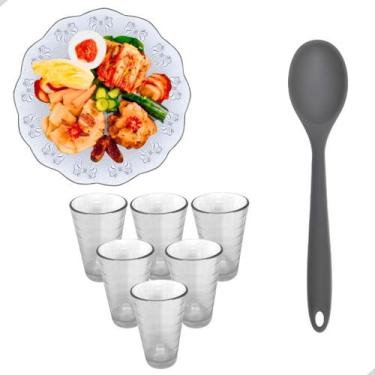 Imagem de Aparelho de Jantar Jogo de Pratos Fundos Copos Vidro Colher Silicone 1