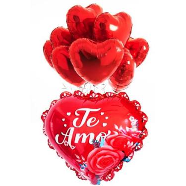Imagem de Kit 9 Balões Metalizados Coração Te Amo - Dia Mães Namorados Decoração