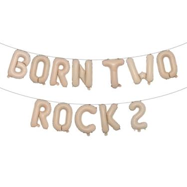 Imagem de Born Two Rock 2 Birthday Decorations Rock and Roll 2nd Birthday Party Supplies with Born Two Rock Balloon Banner Cake Topper Balloon for Rock Band Music Theme Party (BORN TWO ROCK 2 Caramel)