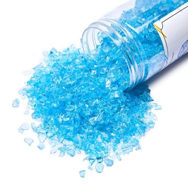 Imagem de TWINKLING Brilho de vidro triturado de alto brilho, vidro quebrado, vidro de fogo, lascas de pedras preciosas de vidro para fogueira, arte de resina DIY, artesanato epóxi, pintura de geodo, decoração de jardim de aquário, 6-9 mm (370 g/13 oz.) (azul oceano)