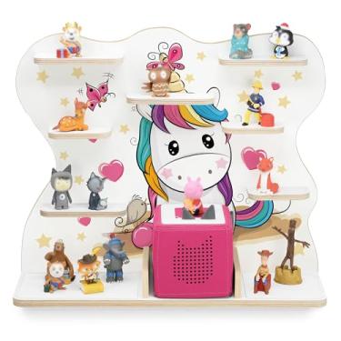 Imagem de stadtecken Prateleira de madeira para caixa de música I adequada para Toniebox e ca. 50 tonies I armazenamento perfeito no quarto das crianças I para montar ou pendurar (grande, pônei)