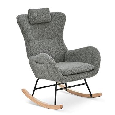 Imagem de CuisinSmart Cadeira de balanço de pelúcia estofada cadeira de balanço para berçário, cadeira de balanço moderna com encosto alto cadeira de balanço interna para sala de estar, quarto e sala de jogos,
