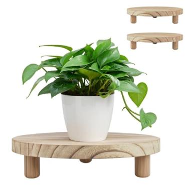 Imagem de MADOCEGO 2 Peças de Suporte de Madeira para Plantas, Banco de Madeira para Plantas, Suporte Redondo para Exibição de Vasos de Flores, Suporte Baixo para Vasos de Plantas, Pedestal de Flores para Ambie