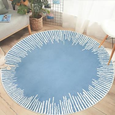 Imagem de Lacomfy Tapete de área abstrato moderno, 1,5 m, redondo, para quarto, para crianças, círculo, escritório, antiderrapante, para sala de estar, sol, tapete macio e lavável para decoração de casa, azul