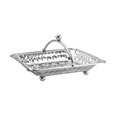 Imagem de Fenteer Bandeja de toucador de metal, cesta de toalha, fácil de limpar, multifuncional, aço inoxidável, bandeja de frutas, para uso doméstico, cosméticos, Prata