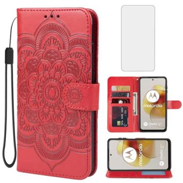 Imagem de Bohefo Capa para Moto G73, Motorola G73 5G XT2237-2 Capa carteira com protetor de tela de vidro temperado, capa flip de couro mandala com suporte para cartão de crédito para Motorola Moto G73 5G