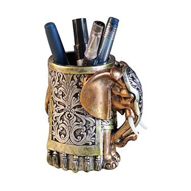 Imagem de Cabeça de elefante organizadora de mesa com suporte de lápis de resina, REBT91031_1, brown/silver, 5" x 3" x 4"
