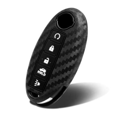 Imagem de WORCAS Capa para Chaveiro Compatível com Infiniti Jx35 Q50 Q60 Qx50 Qx56 Qx60 Qx80 Controle Remoto Sem Chave com 5 Botões, B5 Fibra de Carbono Preta (1 Peça)