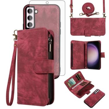 Imagem de Asuwish Capa de celular para Samsung Galaxy S23 5G com zíper carteira celular com protetor de tela de vidro temperado alça transversal flip suporte para cartão de crédito S 23 23S GS23 G5 SM-S911U