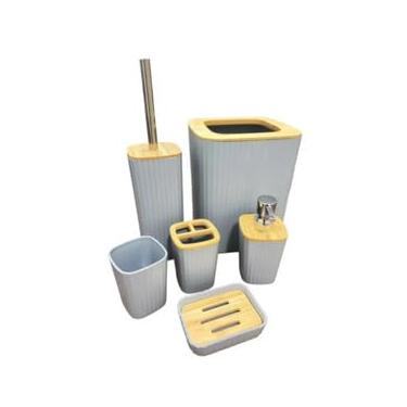 Imagem de Conjunto para Banheiro 6 Peças, Branco e Dourado, Kit Lavabo Moderno com Porta Sabonete, Escova, Lixeira (Cinza Bambu)