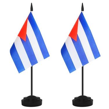 Imagem de Conjunto de 2 bandeiras de mesa de cuba, mesa cubana pequena mesa em miniatura bandeira de escritório com poste preto de 30 cm e base preta, escritórios, sala de aula, casa, decoração de festival
