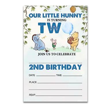 Imagem de Dolimifa Convites de aniversário de 2º aniversário do Ursinho Pooh com estilo Winnie the Pooh Balão Azul Nosso Urso Hunny Winnie Convites de aniversário para 2 anos de idade, 20 unidades com envelopes