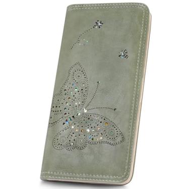 Imagem de KITEVIUN Carteira feminina RFID ultrafina fina carteira feminina compacta clutch longa feminina, 04 - Verde, Tendência