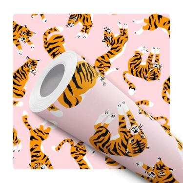 Imagem de Papel de Parede Adesivo Ilustração Tigre Fundo Rosa Moderno Quarto Sal