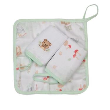 Imagem de Kit 3 Paninhos De Boca Bebê Soft Bordado Com Prendedor Chupeta 25x25cm