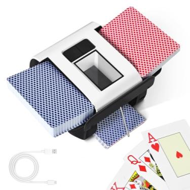 Imagem de 2 baralhos silenciosos e recarregáveis, embaralhador elétrico automático de 2000 MAh para jogos de cartas de cassino, pôquer, fase 10, Blackjack, Texas Hold'em, jogos de cartas em casa