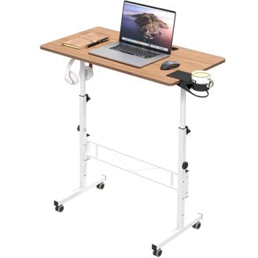 Imagem de Hadulcet Mesa de pé portátil, altura ajustável, mesa de laptop móvel, mesa de pé pequena com rodas, mesa de caminhada para passadeira, suporte alto para computador, carvalho