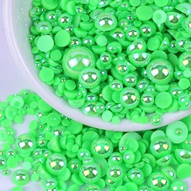 Imagem de Pérolas planas para artesanato, 50 g verde AB cor meia pérola para artesanato, tamanho misto 3/4/5/6/8/10 mm contas de pérolas meia redonda plana para artesanato copos de sapatos, copos de roupas, projetos de arte de rosto de unhas