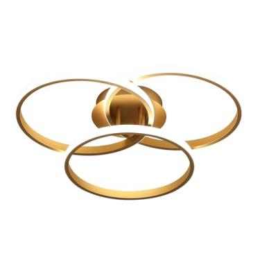 Imagem de Zamp Lamp - Lustre Plafon Sobrepor Luminária Redondo Aro Anéis LED 3 Temperaturas de Cor - Dourado Moderno para Teto, Bivolt 45W, Eficiência Energética, Feito em Alumínio e Silicone