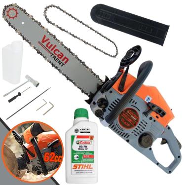 Imagem de Moto Serra Profissional á Combustão Vulcan Vs620 2 Tempos 62cc 4hp 11500rpm Com Óleo Castrol Sthil 2 Tempos de 500ml Ideal Para Lubrificação do Motor